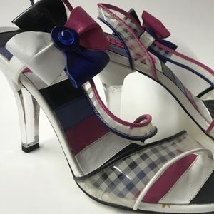 Vintage betsey Johnson shoes bow heels retro glam doll lucite rockabilly sexy 10